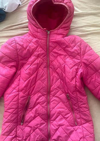 Pembe şişme Kapüşonlu Mont