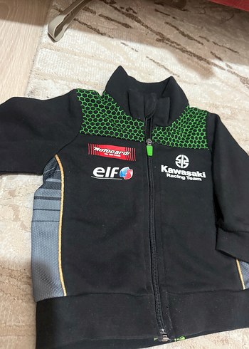 9-12 Ay Beden siyah Renk Kawasaki Çocuk Siyah Fermuarlı Biker Ceket