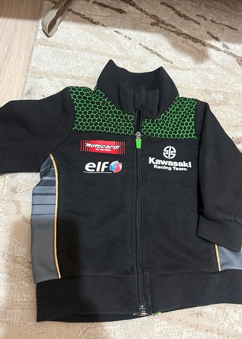 Kawasaki Çocuk Siyah Fermuarlı Biker Ceket