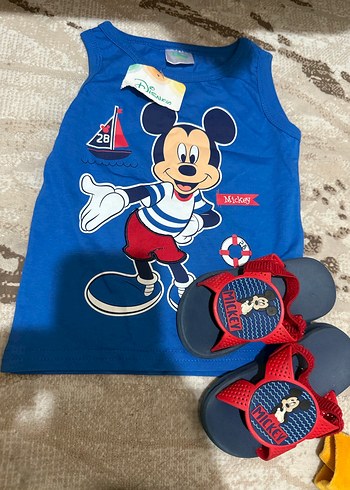 Mickey Mouse Baskılı Mavi Erkek Bebek Takımı