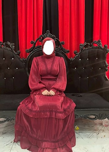 36 Beden bordo Renk Bordo Fırfırlı Vintage Uzun Elbise