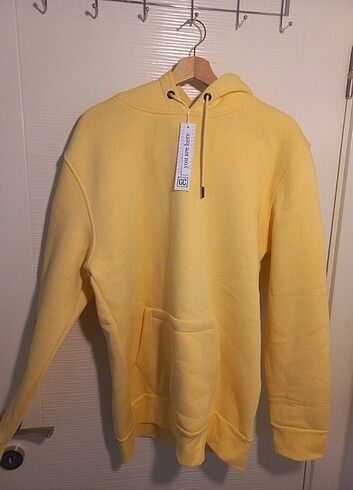 Sarı oversize hoodie sweatshirt kapüşonlu 