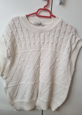 Beyaz Örgü Kolsuz Mini Kadın Kazak - Görsel 5