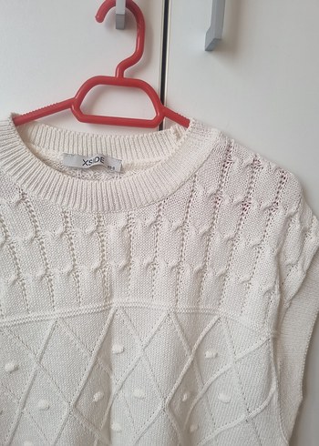 Beyaz Örgü Kolsuz Mini Kadın Kazak - Görsel 6