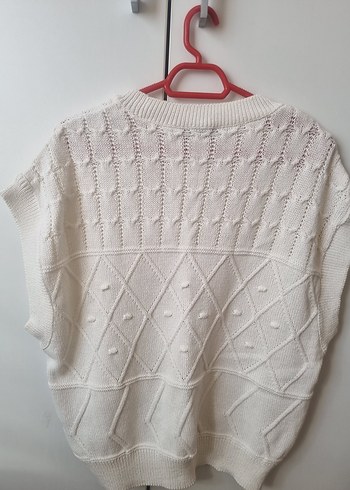 Beyaz Örgü Kolsuz Mini Kadın Kazak - Görsel 4