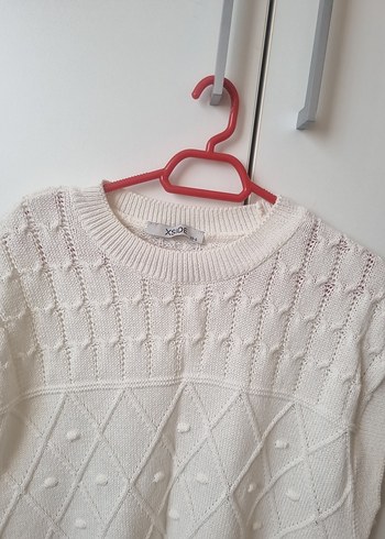 Beyaz Örgü Kolsuz Mini Kadın Kazak - Görsel 3