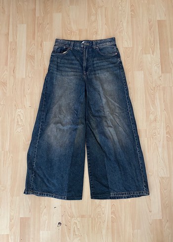 Bershka Koyu Mavi Genis Paca Denim Pantolon