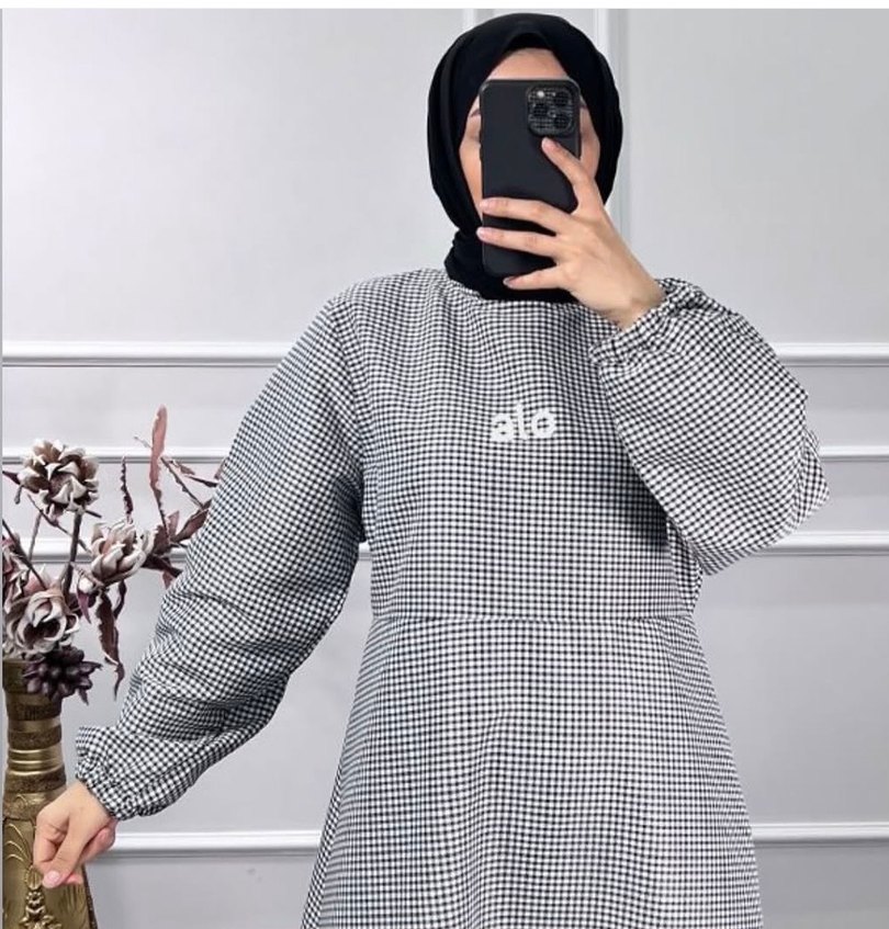 Uzun Gri Bağcıklı Kadın Elbise - Görsel 2