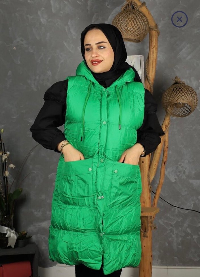 Uzun Kahverengi Kadın Şişme Yelek - Görsel 2