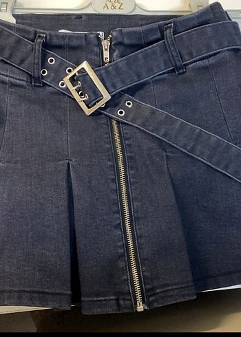 Kemerli Siyah Mini Denim Etek - Görsel 2