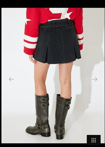 Kemerli Siyah Mini Denim Etek - Görsel 3