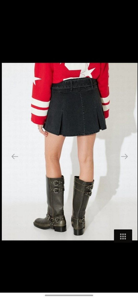 Kemerli Siyah Mini Denim Etek - Görsel 3