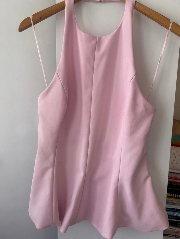 Zara Pembe Straplez Denim Kadın Bluz - Görsel 3