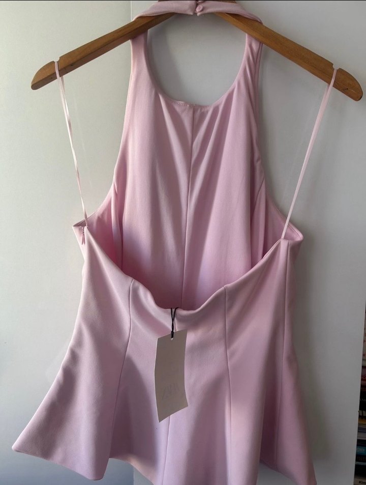 Zara Pembe Straplez Denim Kadın Bluz - Görsel 4