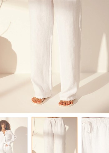 Trendyol milla Beyaz Keten Rahat Kesim Kadın Pantolon - Görsel 2