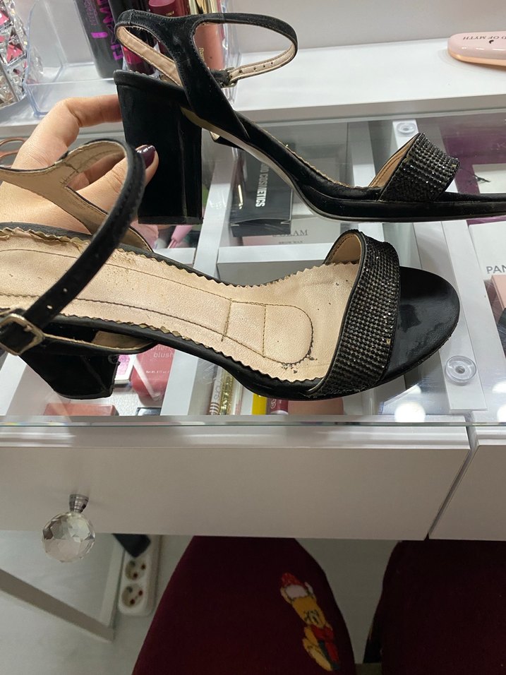 Siyah taşlı Desenli Bantlı Stiletto - Görsel 2