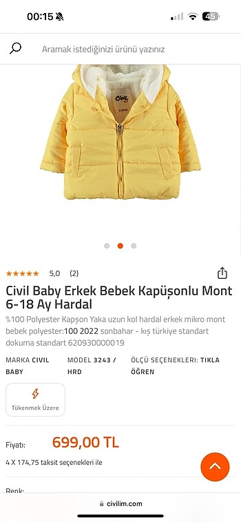 Civil Civil erkek bebek mont