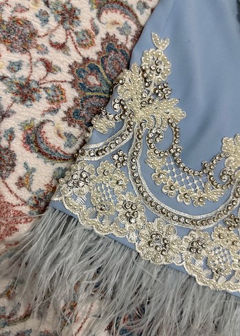 Mavi Nakışlı Uzun Kollu Tesettür Elbise - Görsel 2