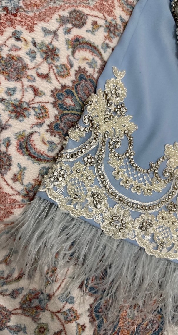 Mavi Nakışlı Uzun Kollu Tesettür Elbise - Görsel 2