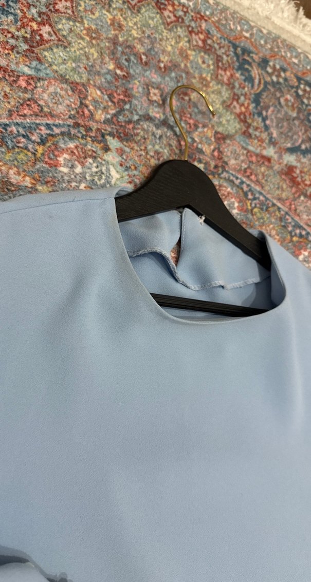 Mavi Nakışlı Uzun Kollu Tesettür Elbise - Görsel 3