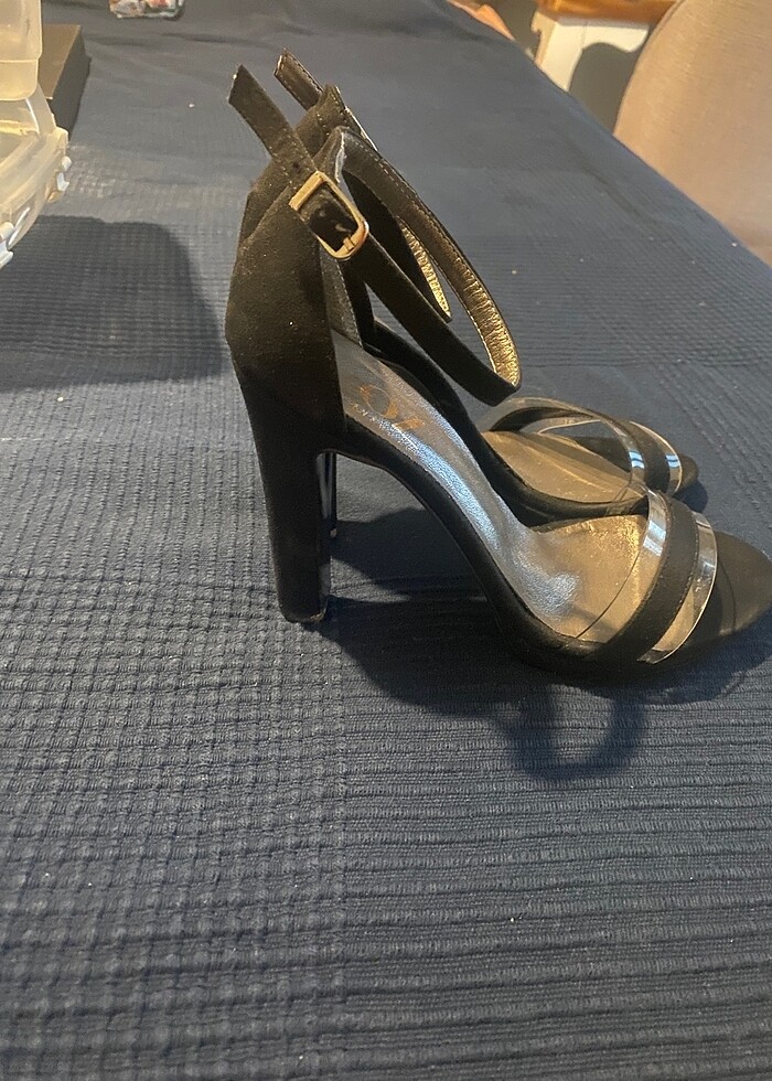 Abiye siyah nubuk bayan topuklu - Görsel 2