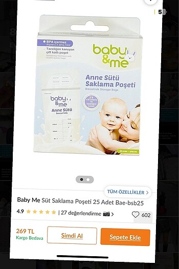  Baby me anne sütü saklama poşeti