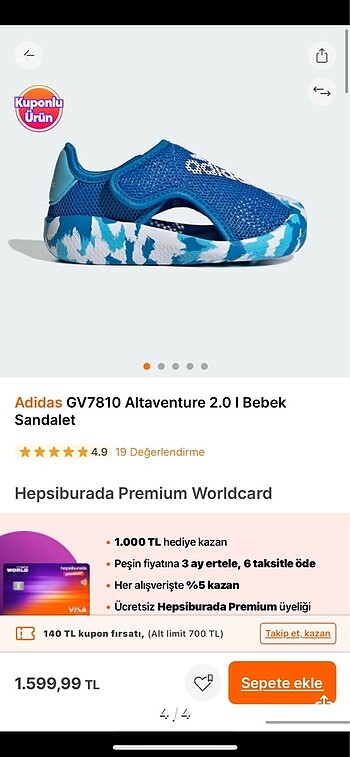22 Beden mavi Renk Adidas cocuk sandalet