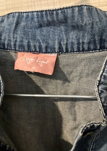 diğer Beden Düğmeli V Yaka Uzun Kollu Denim Midi Elbise