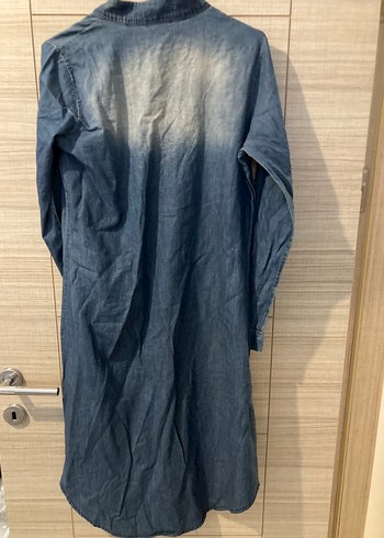 Zara Düğmeli V Yaka Uzun Kollu Denim Midi Elbise