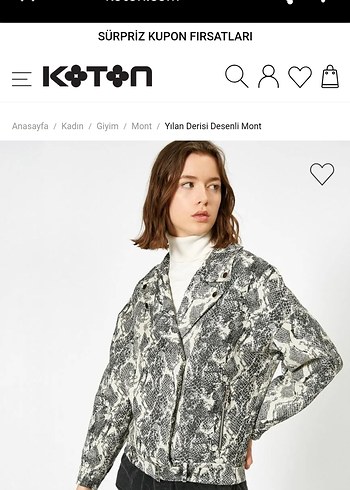 Koton Gri Yılan Derisi Desenli Kadın Mont