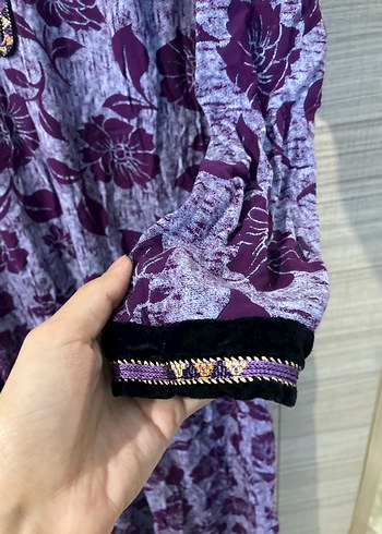 Zara Bohem Uzun Mor Çiçekli Türkmen Elbise