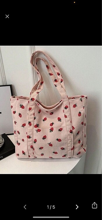 lolita çilekli pembe tote çanta