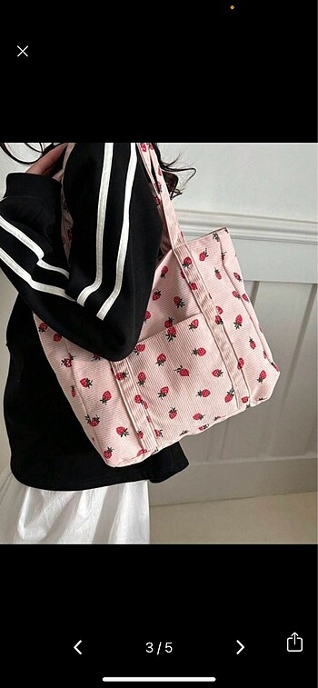  Beden lolita çilekli pembe tote çanta