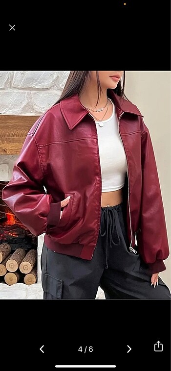 universal Beden bordo Renk cherry deri y2k vintage bomber ceket