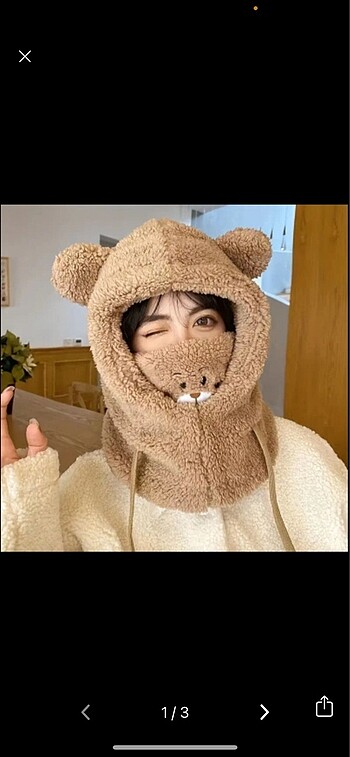 y2k kawaii lolita ayıcıklı peluş balaklava