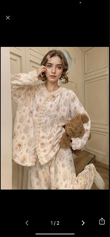 peluş lolita çiçekli pijama takımı