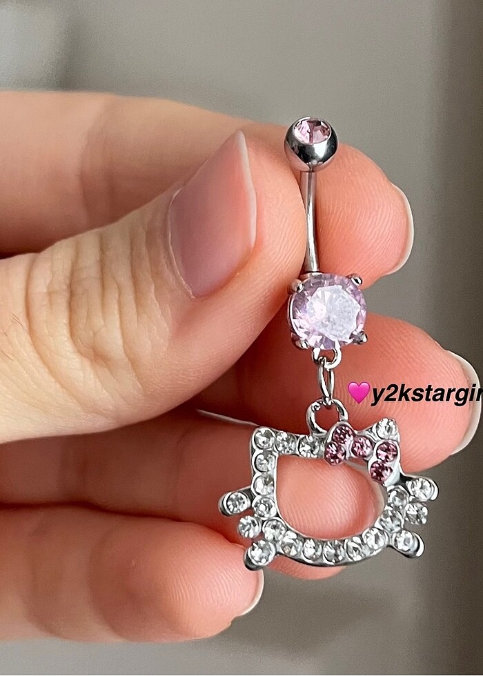 Y2K parlak taşlı hello kitty göbek piercing - Görsel 2