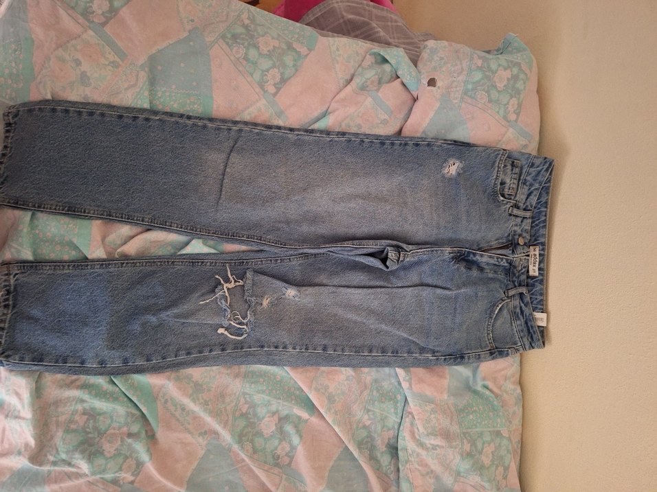 Kadın Mavi Bol Kesim Denim Jean yırtık - Görsel 2