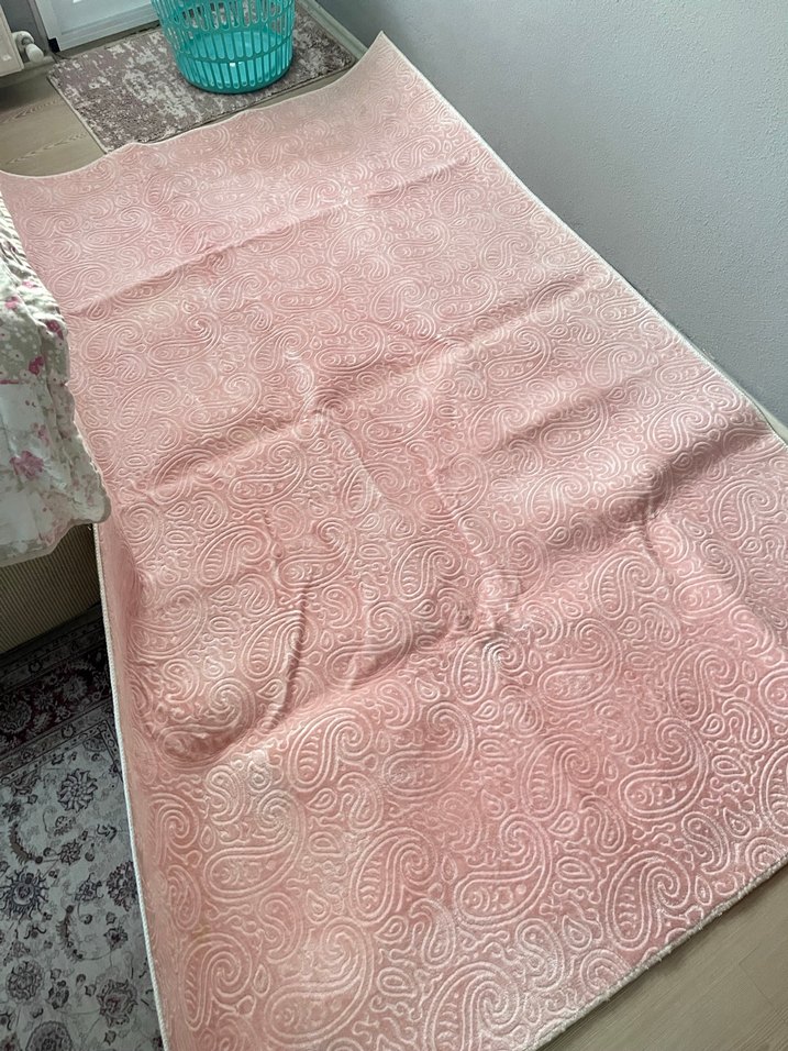 Pembe Bohem Stilde Düz Desenli Halı - Görsel 4