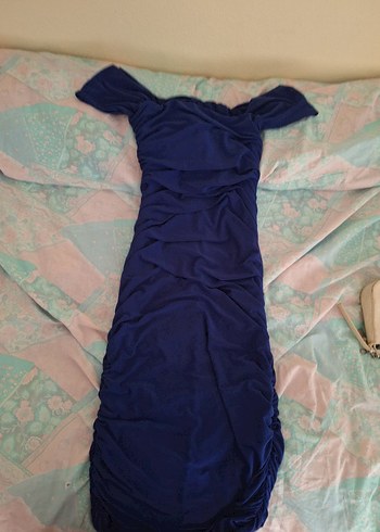 Straplez Drapeli Uzun Lacivert Elbise - Görsel 2