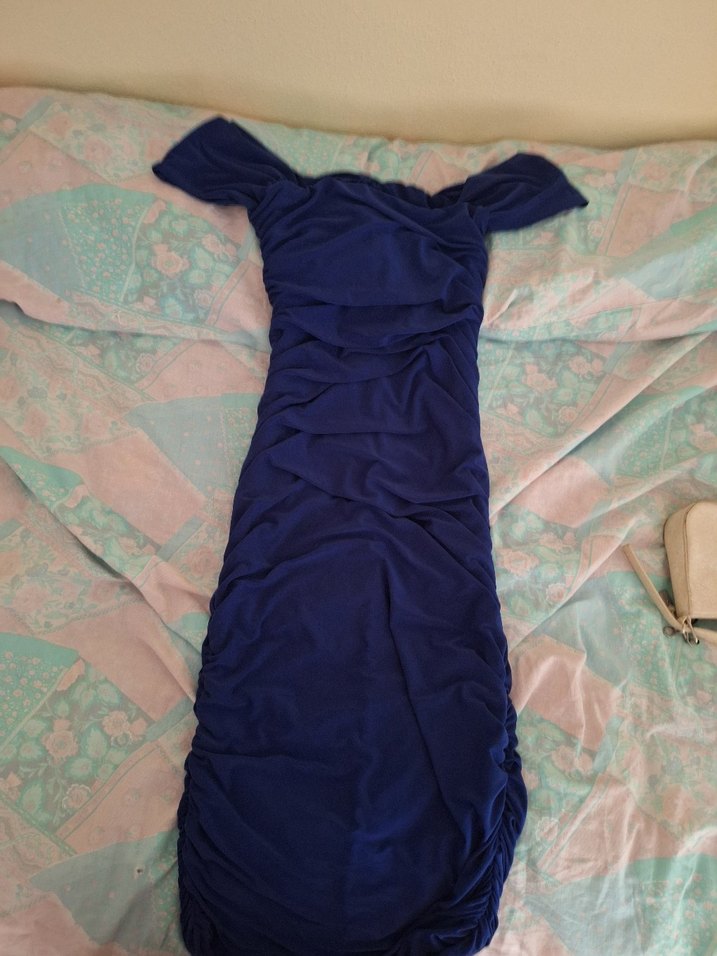 Straplez Drapeli Uzun Lacivert Elbise - Görsel 2