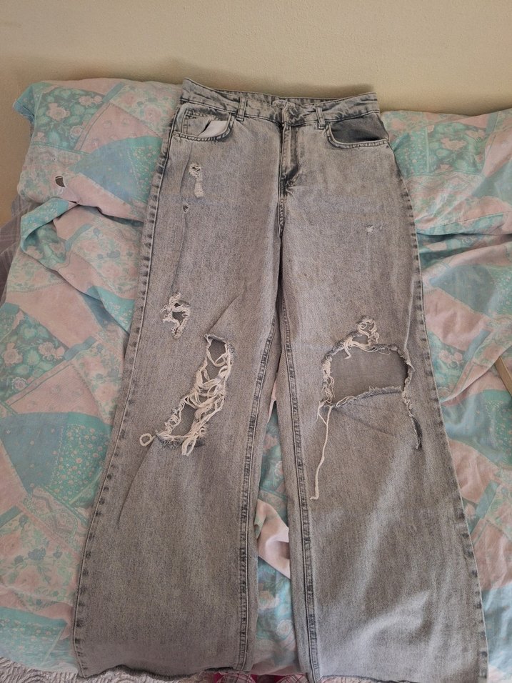 Gri Kadın Rahat Kesim midi Jean - Görsel 2