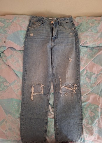 Geniş Kesim Yırtık Midi Kot Pantolon - Görsel 2