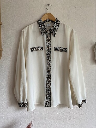 Vintage leopar detaylı gömlek