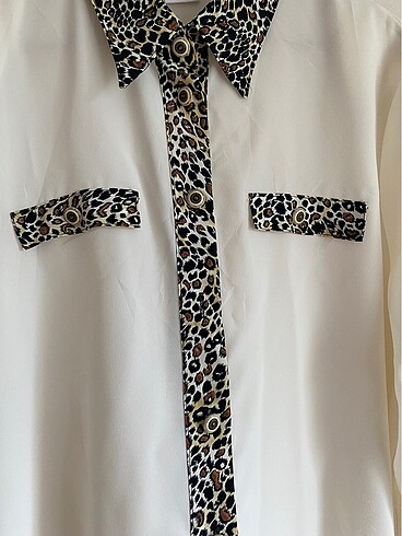 xxl Beden beyaz Renk Vintage leopar detaylı gömlek