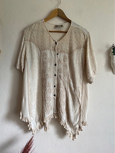 Vintage etnik işlemeli bluz