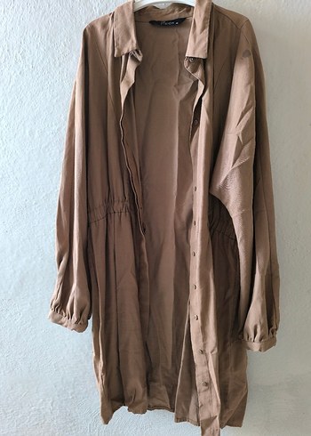 kahverengi belden büzgülü tunik. - Görsel 3