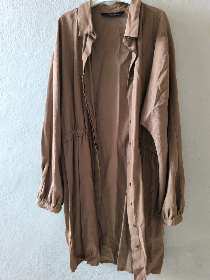 kahverengi belden büzgülü tunik. - Görsel 3