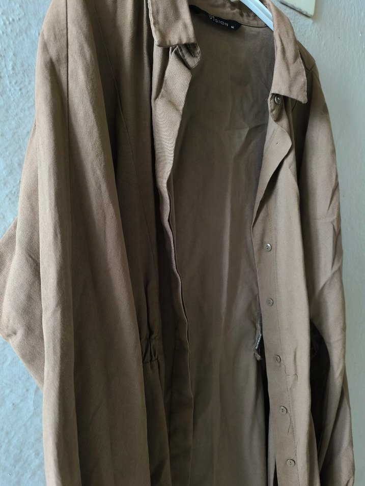 kahverengi belden büzgülü tunik. - Görsel 5