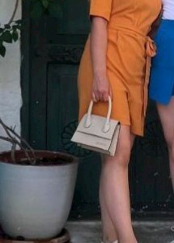 Turuncu Kısa Tulum, Kemerli, V Yakalı - Görsel 3